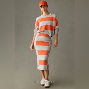 Anthropologie - Daily Practice Stylish Orange and Gray Striped Sweater Skirt